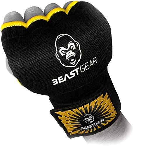 Beast Gear fortschrittliche Innen-Boxhandschuhe, qualitativ hochwertige Gel-Handschuhe für Kampfsport, MMA und Martial Arts, Schwarz / Gelb, S von Beast Gear