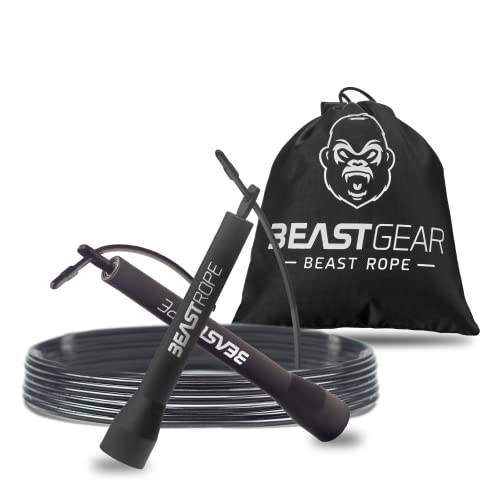 Beast Gear Springseil für Erwachsene - Fitness-Speed-Rope für Ausdauer, Abnehmen Indoor-/Outdoor-Sprungseil zum Boxen, Sport, MMA, Crossfit - Schwarz von Beast Gear