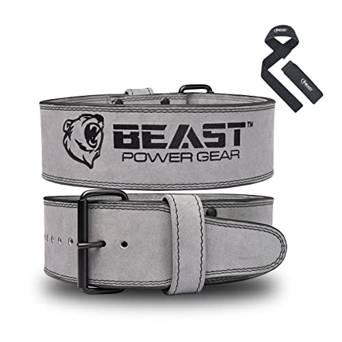 Beast Power Gear Gewichthebergürtel für Damen & Herren – Leder-Powergürtel mit Rücken- und Rumpfunterstützung für Gewichtheben, Powerlifting, Krafttraining, freier Gurt (groß, grau) von Beast Power Gear