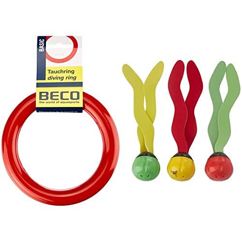 Beco Tauchring Schwimmring, Wurfring Wasserspielzeug massiv für Kinder, rot, One Size, 9607 & Intex Underwater Fun Balls Tauchbälle - 3 Stück - 3-farbig von Beco Baby Carrier
