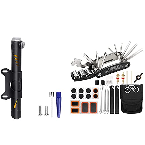 27-teiliges Fahrrad-Werkzeugset, Pannen-Reparatur-Set mit Aluminiumlegierung, Fahrradpumpe, tragbarer Handreifenfüller von Beelooom
