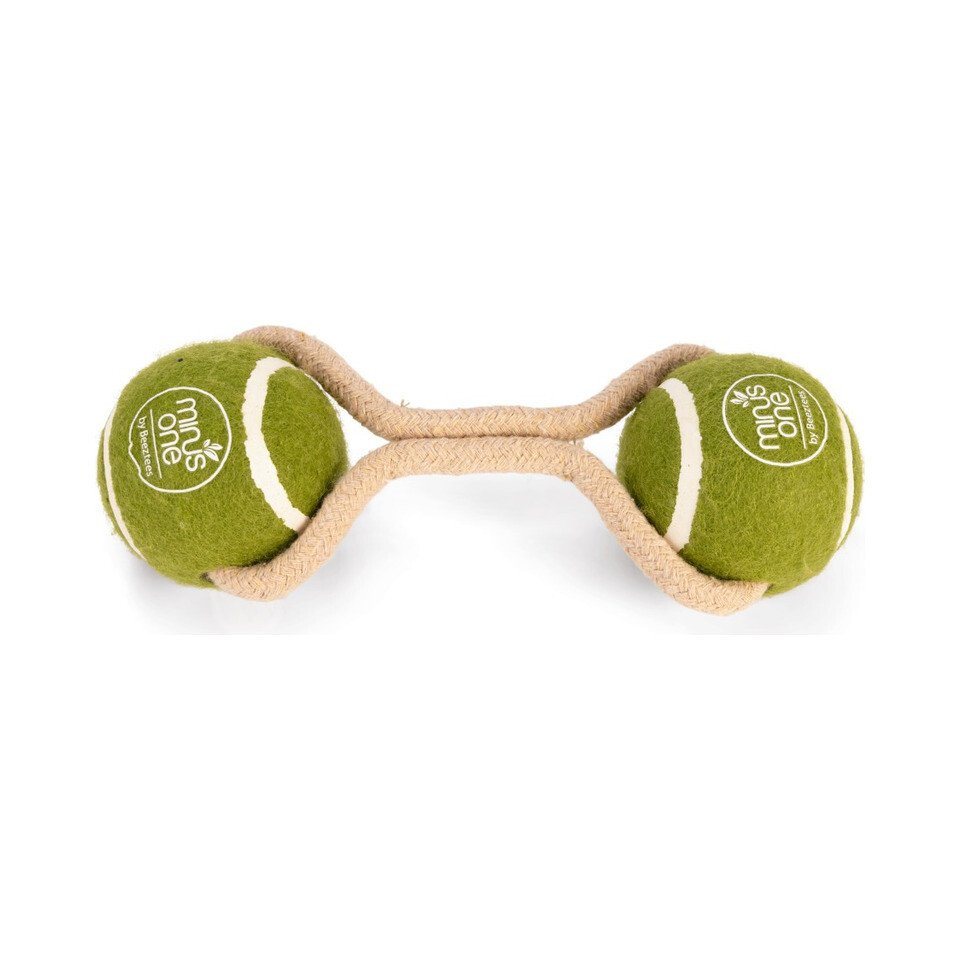 Beeztees Spielball Minus One Hundespielzeug Tennisball 2 Bälle mit Seil grün-beige von Beeztees