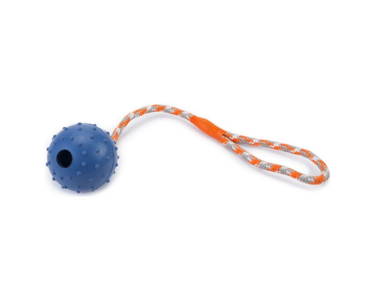 Beeztees Spielknochen Hundespielzeug Ball mit Glocke + Kordel massiv blau von Beeztees