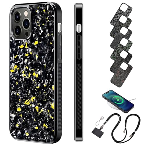 Forged Carbon Fiber Phone Case, Stealth Carbon Fiber Phone Case for iPhone 15 14 13 12 Pro Max, Carbon Fiber Phone Case Support Wireless Charging (Gold,14) von Behound