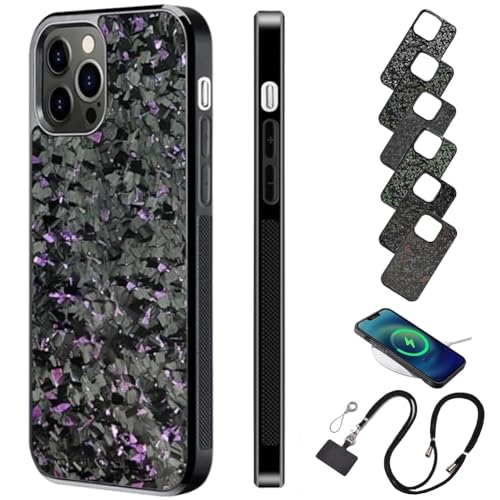 Forged Carbon Fiber Phone Case, Stealth Carbon Fiber Phone Case for iPhone 15 14 13 12 Pro Max, Carbon Fiber Phone Case Support Wireless Charging (Purple,13) von Behound