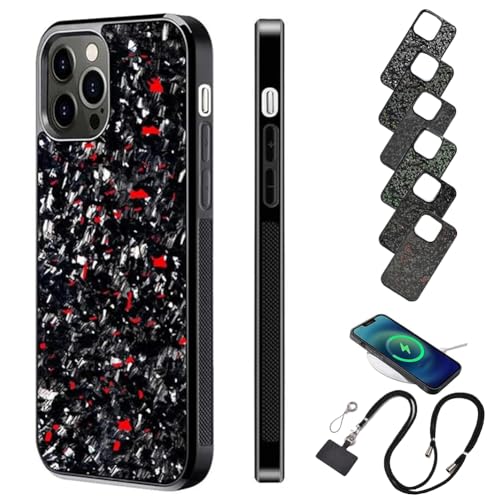 Forged Carbon Fiber Phone Case, Stealth Carbon Fiber Phone Case for iPhone 15 14 13 12 Pro Max, Carbon Fiber Phone Case Support Wireless Charging (Red,15) von Behound