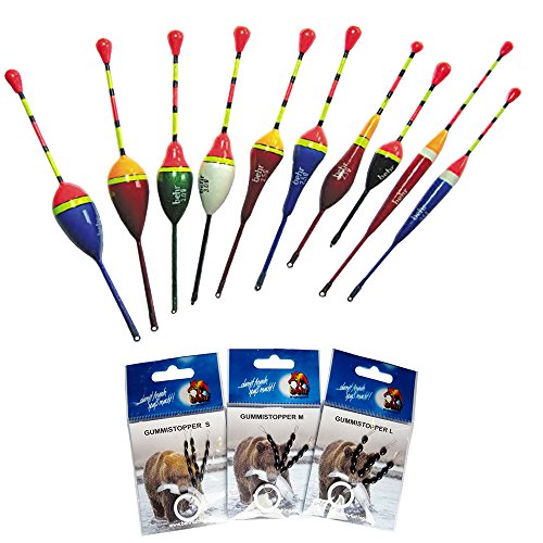 Behr Einsteiger Set 10 Angelposen 45 Gummistopper Angelset Allround Posen Laufposen Schnurstopper Schwimmer von Behr