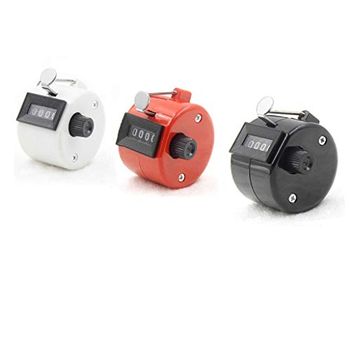 Handzähler aus ABS, mechanischer 4-stelliger Golfzähler, manueller Kunststoff-Clicker, schwarz, weiß, rot, 3 Stück von Beikalone