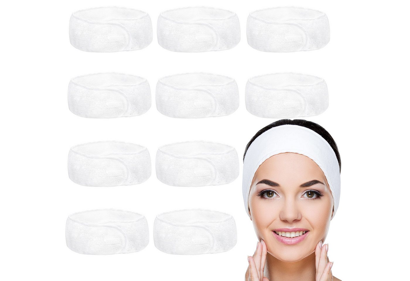 Belle Vous Haarband White Terry Cloth Headband - 10 Hairbands for Makeup, 1-tlg., White Terry Cloth Headband - 10 Hairbands von Belle Vous