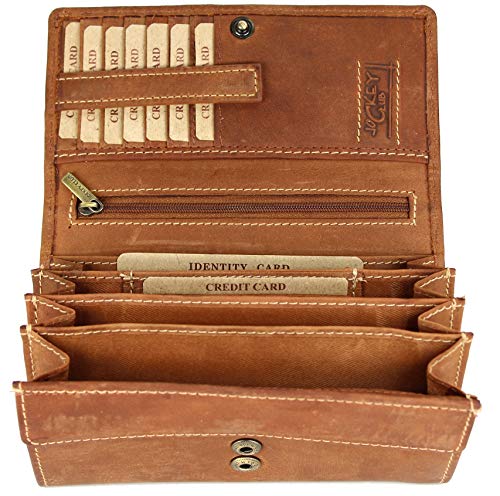 Belli hochwertige Vintage Leder Damen Geldbörse Portemonnaie langes großes Portmonee Geldbeutel aus weichem Leder in Cognac - 17,5x10x4cm (B x H x T) von Belli