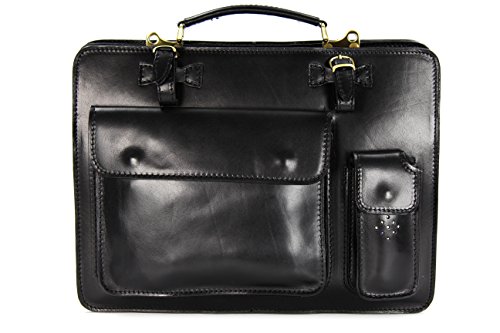 Belli Design Bag Verona italienische Leder Businesstasche Arbeitstasche Messenger Aktentasche Lehrertasche Laptoptasche unisex in schwarz - 39x29x11 cm (B x H x T) von Belli