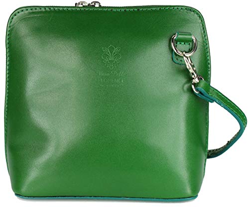 Belli italienische Ledertasche Damen Umhängetasche klein Handtasche Schultertasche Abendtasche in grün - 17x16,5x8,5 cm (B x H x T) von Belli