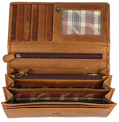 Hochwertige Vintage Leder Damen Geldbörse Portemonnaie langes Portmonee Geldbeutel aus weichem Leder mit RFID in braun - 17,5x10x3cm (B x H x T) von Belli