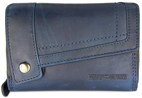 Hochwertige Vintage Leder Damen Geldbörse Portemonnaie Dickes und kompaktes Portmonee Geldbeutel aus weichem Leder mit RFID in blau - 14,5x10x5cm (B x H x T) von Belli