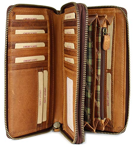 Hochwertige XXL Vintage Leder Damen Geldbörse Portemonnaie langes Portmonee Geldbeutel Organizer aus weichem Leder mit extra vielen Fächern inkl. RFID in braun - 20x11x3,5cm (B x H x T) von Belli