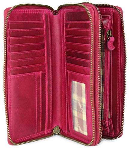 Hochwertige XXL Vintage Leder Damen Geldbörse Portemonnaie langes Portmonee Geldbeutel Organizer aus weichem Leder mit extra vielen Fächern inkl. RFID in pink - 20x11x3,5cm (B x H x T) von Belli