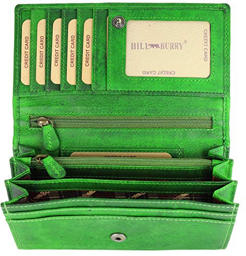 Hochwertige Vintage Leder Damen Geldbörse Portemonnaie langes Portmonee Geldbeutel aus weichem Leder mit RFID in grün - 17,5x10x3cm (B x H x T) von Belli