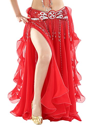 Bellyqueen Damen Bauchtanz Kleider Orientalische Kostüme Performance Kleid Outfit Bauchtanzröcke Tanzrock-Rot von Bellyqueen