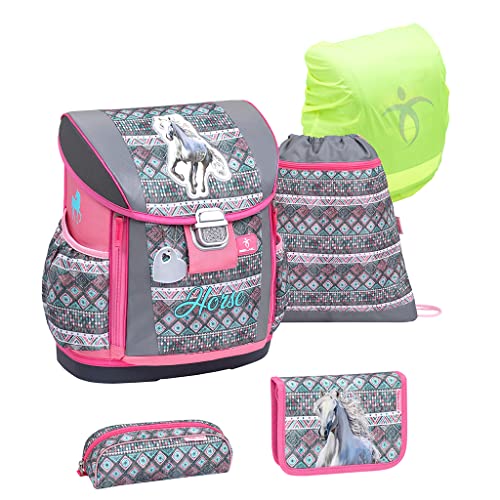 Belmil 404-20 Customize-Me Set Schulranzen Set 5 - teilig mit Regenschutz (Horse Aruba Blue) von Belmil