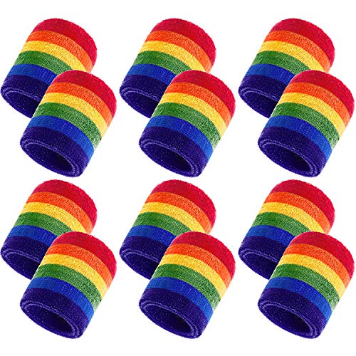 12 Packung Schweißbänder Sport Armband Baumwolle Schweißband für Männer und Damen, Gut für Tennis, Basketball, Laufen, Gym, Ausarbeiten (Regenbogen) von Bememo