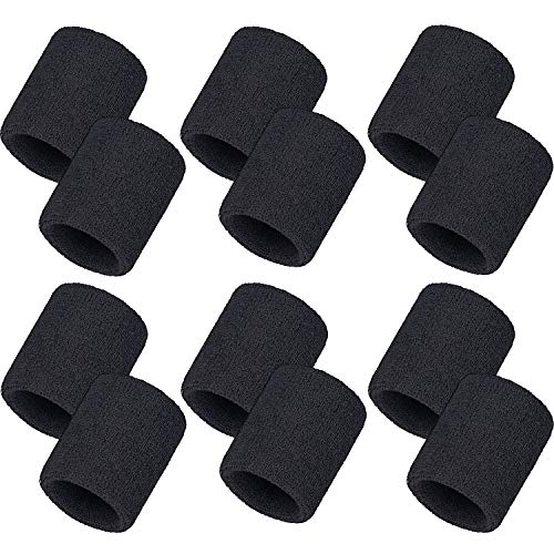 12 Packung Schweißbänder Sport Armband Baumwolle Schweißband für Männer und Damen, Gut für Tennis, Basketball, Laufen, Gym, Ausarbeiten (Schwarz) von Bememo