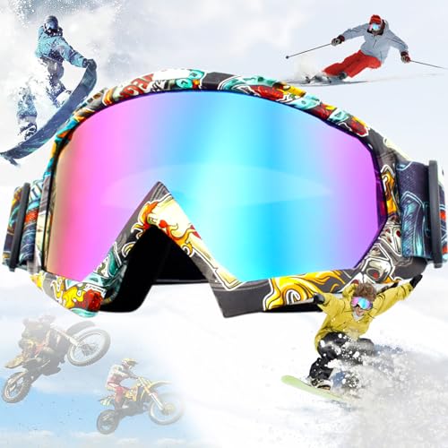 Benaton Skibrille, Ski Goggles, Snowboard Brille, Anti-Nebel Snowboard Brille, Snowboardbrille für Brillenträger, Schneebrille Verspiegelt, Motorradbrille, Uv-Schutz Skibrillen, 6,9x2,2x 3Zoll(Bunt) von Benaton