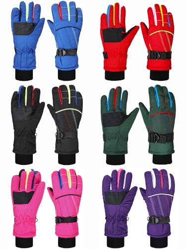 6 Paar Kinder Winter Handschuhe wasserdichte Kinder Ski Handschuhe Winddichte Warme Schnee Handschuhe für Kinder Jungen Mädchen (Rot, Grün, Blau, Lila, Schwarz, Rosa, 6–10 Jahre) von Bencailor