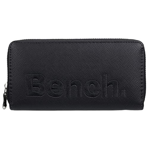 Bench Große XXL Damen Geldbörse Portemonnaie Brieftasche Reißverschluss Clutch, Farbe:Schwarz von Bench