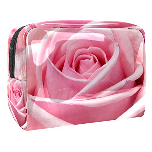 Tragbare Make-up-Tasche mit Reißverschluss, Reise-Kulturbeutel für Frauen, praktische Aufbewahrung, Kosmetiktasche, rosa Rosenblüten von Bennigiry