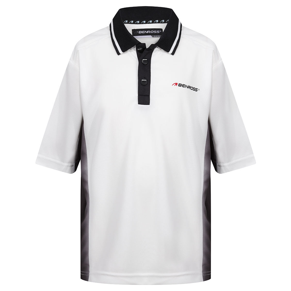 Benross Kids White and Black Lightweight Faded Side Panel Junior Golf Polo Shirt, Size: 11-12 Years | American Golf von Benross