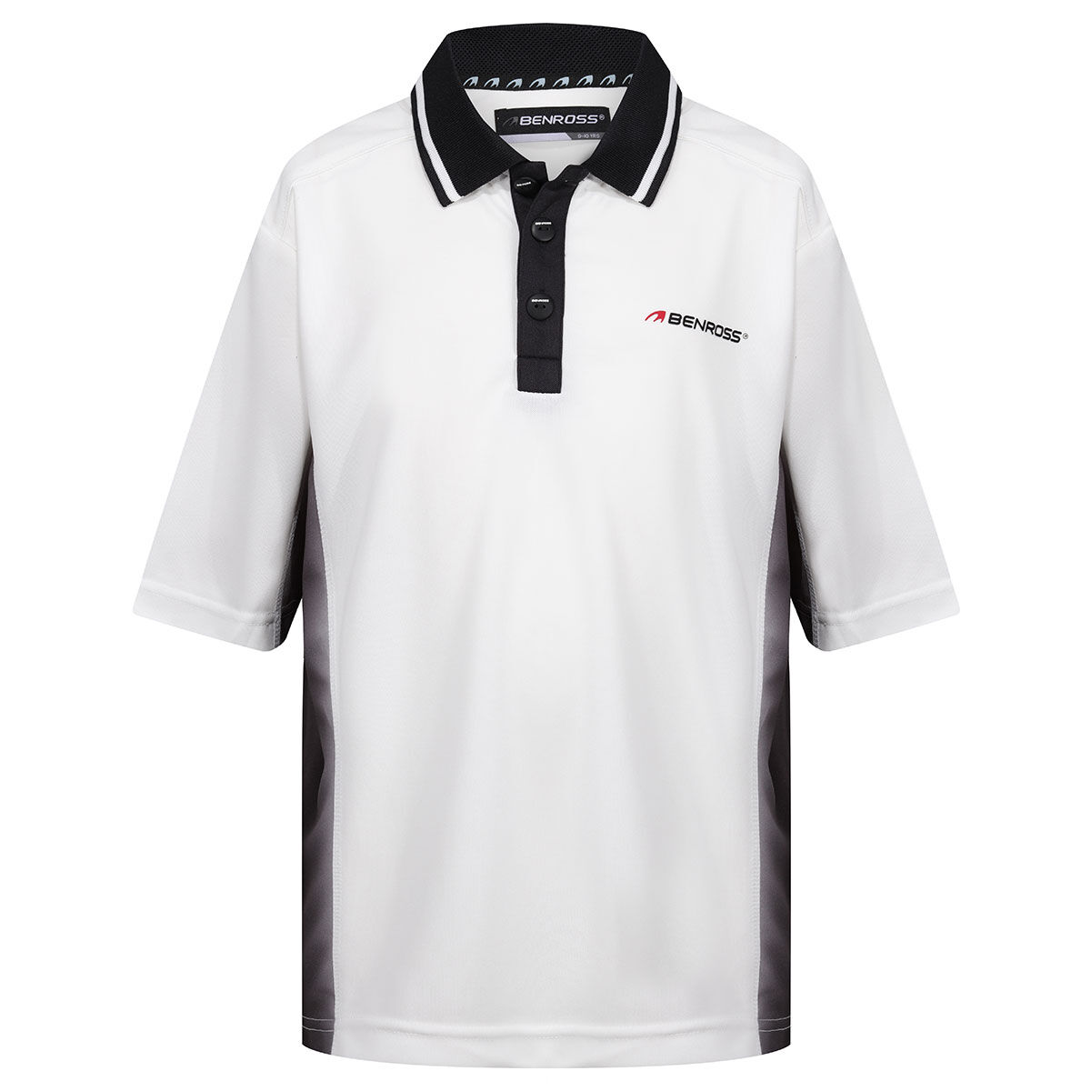 Benross Kids White and Black Lightweight Faded Side Panel Junior Golf Polo Shirt, Size: 9-10 Years | American Golf von Benross