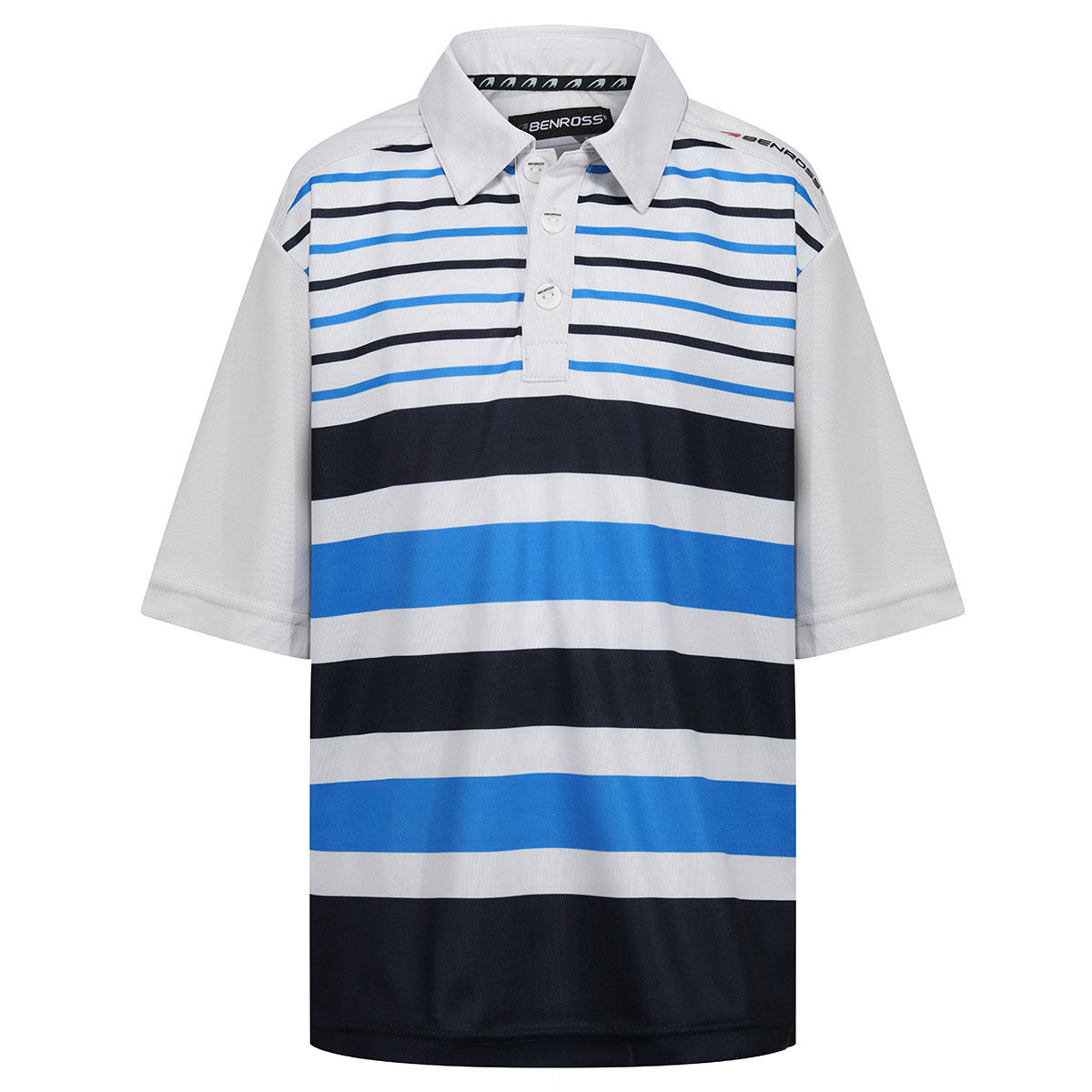 Benross Kids White and Navy Blue Lightweight Stripe Colour Block Junior Golf Polo Shirt, Size: 11-12 Years | American Golf von Benross