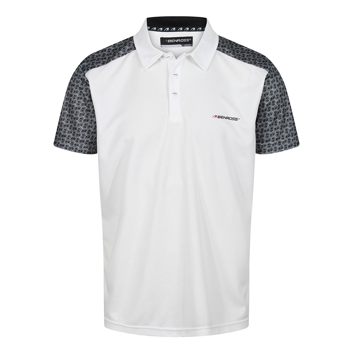 Benross Men's Feather Print Golf Polo Shirt, Mens, White/grey, Small | American Golf von Benross