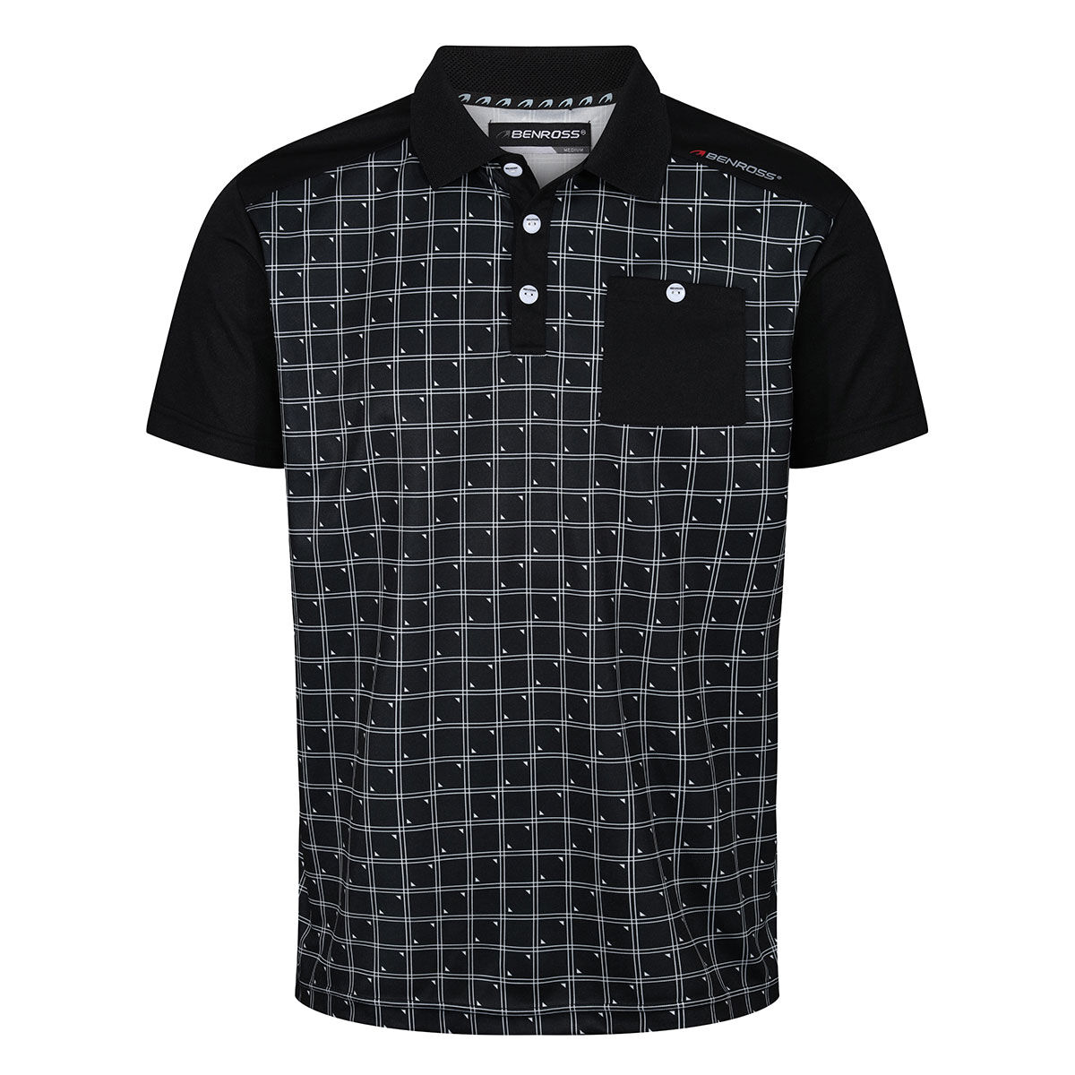 Benross Men's Grid Print Golf Polo Shirt, Mens, Black, Small | American Golf von Benross