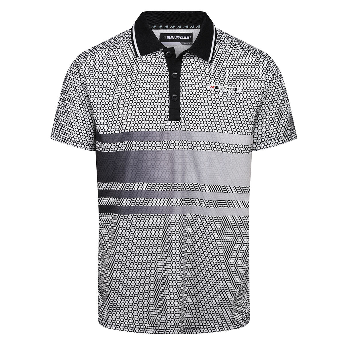 Benross Men's Hex Print Stretch Golf Polo Shirt, Mens, White/black, Small | American Golf von Benross