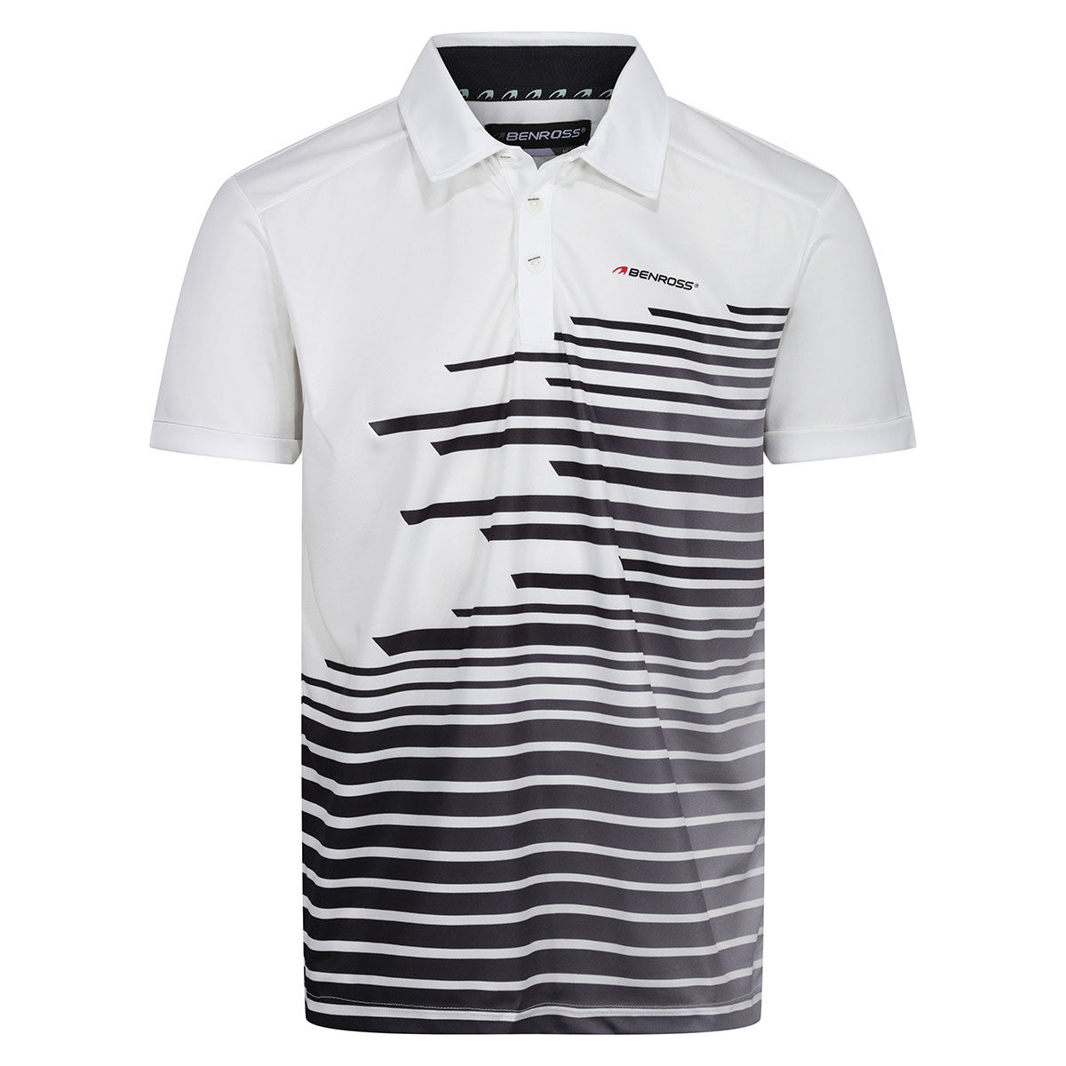 Benross Mens White and Black Stripe Fade Golf Polo Shirt, Size: Small | American Golf von Benross