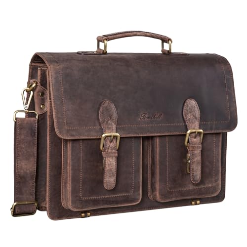 Benthill Aktentasche Leder Laptoptasche - Umhängetasche für Herren und Damen Gross - Briefcase - Ledertasche aus echtem Leder - Große Schultertasche für Laptop, Farbe:DunkelBraun von Benthill