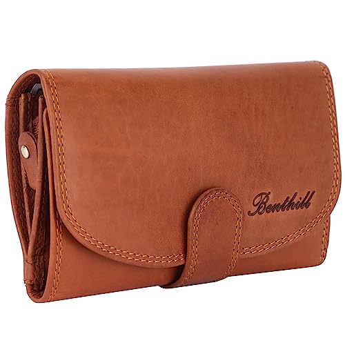 Benthill Damen Geldbörse Echt Leder - Portemonnaie mit RFID Schutz - Portmonee viele Kartenfächer - Echtleder Vintage Damenbörse inkl. Geschenkbox, Farbe:Braun von Benthill