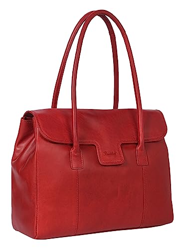 Benthill Damen Handtasche Echt-Leder - Umhängetasche aus weichem hochwertigem Echtleder - Vintage Fashion Bag Beutel - Shopper - Schultertasche, Farbe:Rot von Benthill