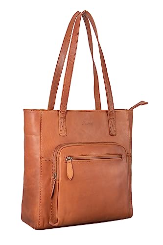 Benthill Damen Shopper Leder - Handtasche aus echtem Rindsleder - Tasche mit Reißverschluss - Schultertasche/Ledertasche - Vintage Umhängetasche, Farbe:Braun von Benthill