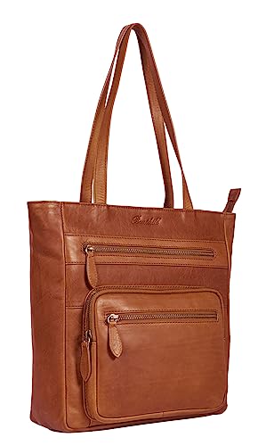 Benthill Schultertasche Damen Echt Leder | Shopper aus echtem Rindsleder | Vintage Handtasche mit vielen Fächern | Damen-Leder-Tasche | Beutel, Farbe:Braun von Benthill