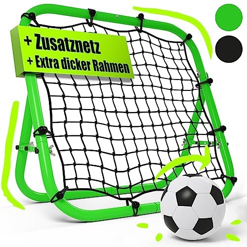 BENTSON Rebounder für Fußball Kinder und Profis I Inkl. Ersatznetz I Robuster Rahmen I Auch für Handball, Volleyball und Basketball I Rückprallwand Prellwand Fussball I Neongrün I 75x75 cm von Bentson