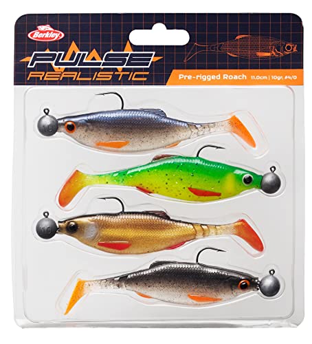 Berkley Pulse Realistic Roach vormontierte Gummiköder mit Jigkopf - Ultrarealistische Form und Aktion für das Raubfischangeln - Hecht, Zander, Barsch, 11cm | 4pcs von Berkley