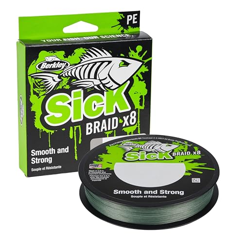 Berkley Sick Braid – 8-fach geflochtene Angelschnur, super glattes 8-fach Multifaden PE Raubfischgeflecht, Angelschnüre 150-300 m zum Süßwasser- oder Salzwasser-Meeresangeln, Moss Green von Berkley