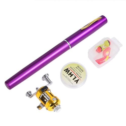 1M Pen Angelrute mit Rolle Ultra Compact für Reisen und schnelles Angeln (Y4516 Lila) von Besshepplo