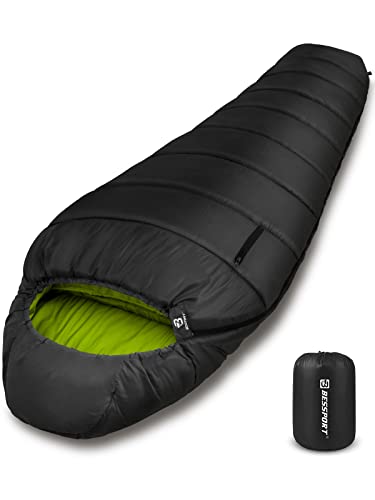 Bessport Schlafsack, 4 Jahreszeiten 0 ℃ Schlafsack, Kleines Packmaß & Ultraleicht Outdoor Schlafsack, Mumienschlafsack für Camping, Reisen, Outdoor und Zelt von Bessport