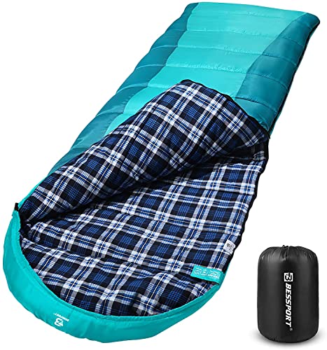 Bessport Schlafsack Flannel für Camping 3-4 Jahreszeiten - 10 °C-15°C | Winter Schlafsack Leichtgewichtig, Wasserdicht und Warm für Erwachsene und Kinder,Rucksackreisen,Camping, Wandern und Reisen von Bessport