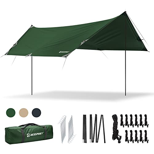 Bessport Tarp, Zeltplane Wasserdicht, 3x4.6m Mit Stützstange, Erdnägeln und Nylonschnur, Ultraleichte multifunktionale UV-Schutzplane, Geeignet für Zelte, Outdoor von Bessport