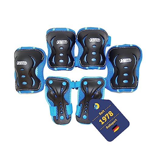 Best Sporting Schützer Set HQ für Kinder I Ellenbogenschoner / Handrückenschoner / Knieschoner in Größe M I hochwertiges Skater Schützer Set in Blau/Schwarz I Robustes Schonerset von B Best Sporting