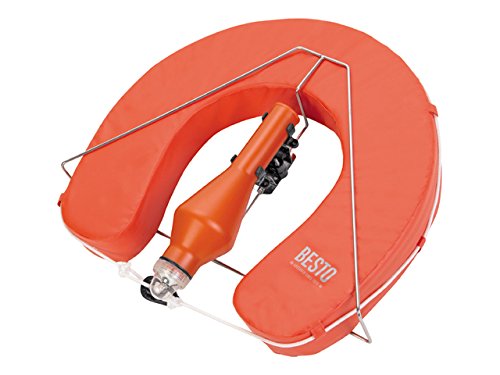 Hufeisen Rettungsring orange mit Blitzboje in Halterung von Besto